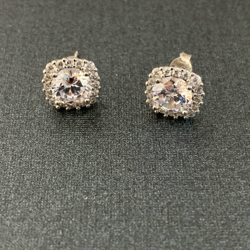 Square cubic zirconia earrings.
